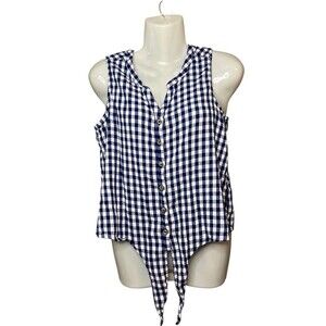 Natural Reflections Size Large Blue Check Gingham Sleeveless Button Front Blouse